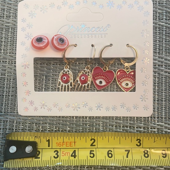 #112e Set of 3 Seeing Eye Boho Earrings - Picture 8 of 11